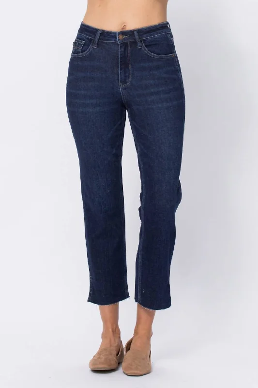 Hi Waist Cropped Straight Leg In Dark Wash