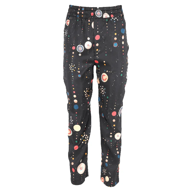 New Deals Isabel Marant Polka Dots Print Gartered-Waist Straight-Leg Trousers in Black Cotton