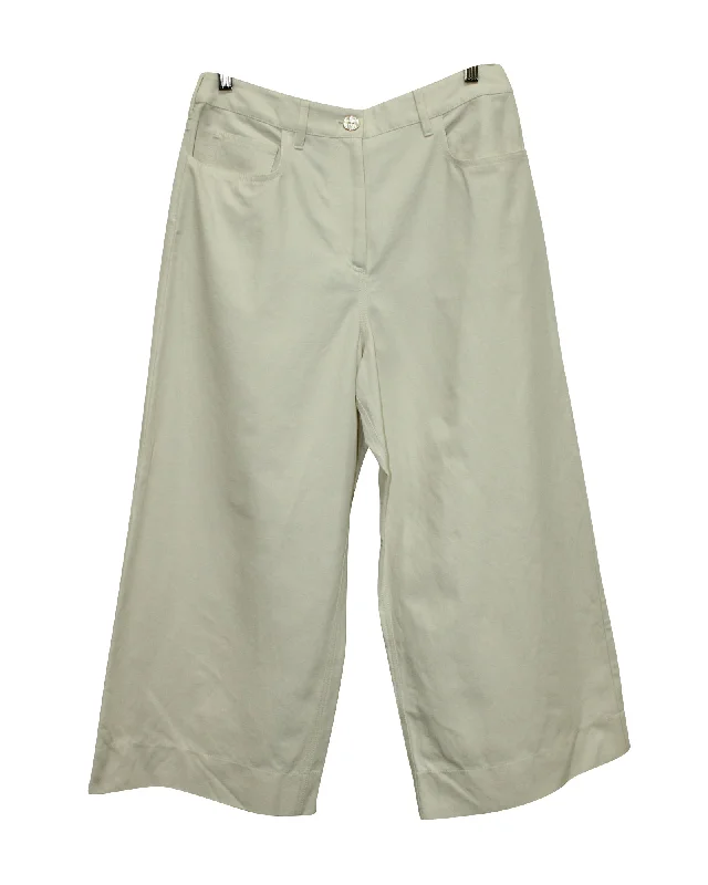 Grand Opening Sale Kenzo Wide Leg Cropped Trousers in White Cotton