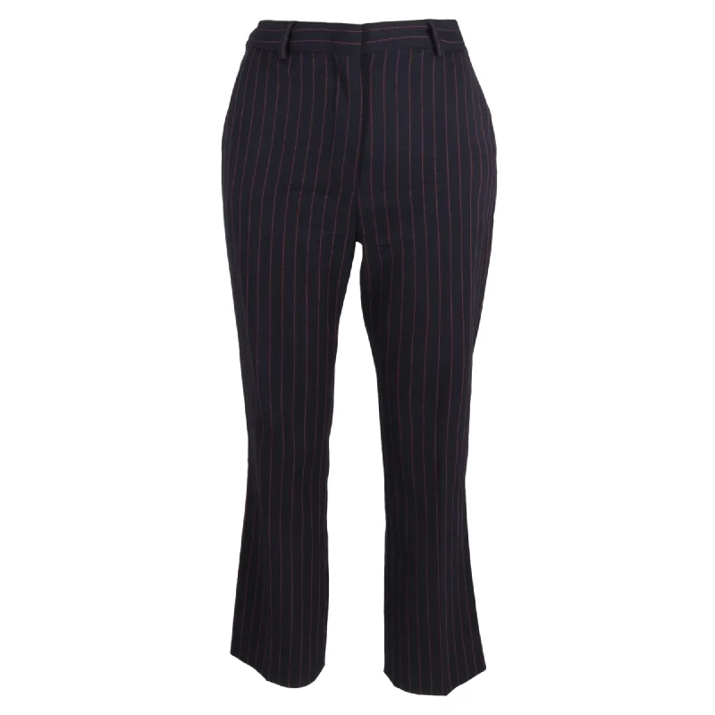 Instant Discount Max Mara Pin Stripe High-Rise Straight-Leg Trousers in Navy Blue Wool