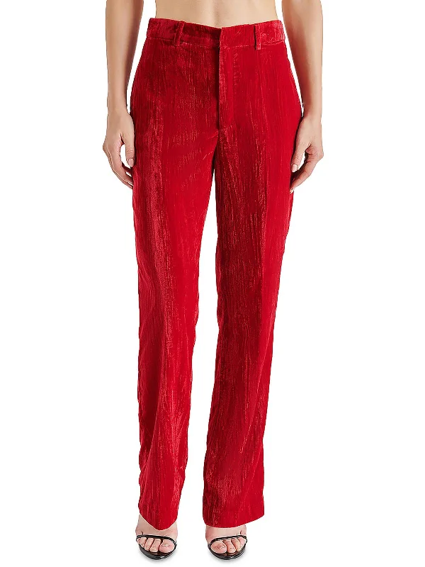 Exclusive Access Mercer Womens Crushed Velvet Dressy Straight Leg Pants