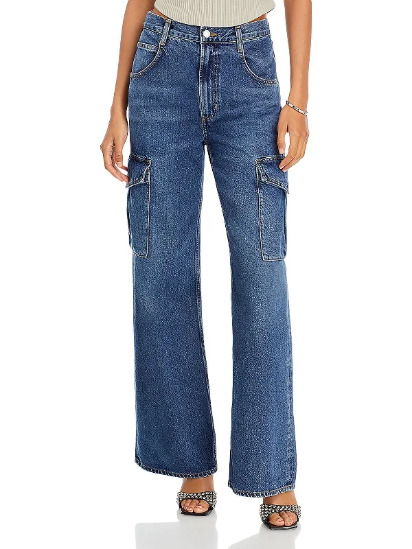 Deal Frenzy Minka Womens High Rise Denim Cargo Jeans