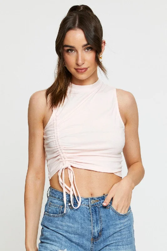 Reduced Prices Pink Crop Top Side Drawstring