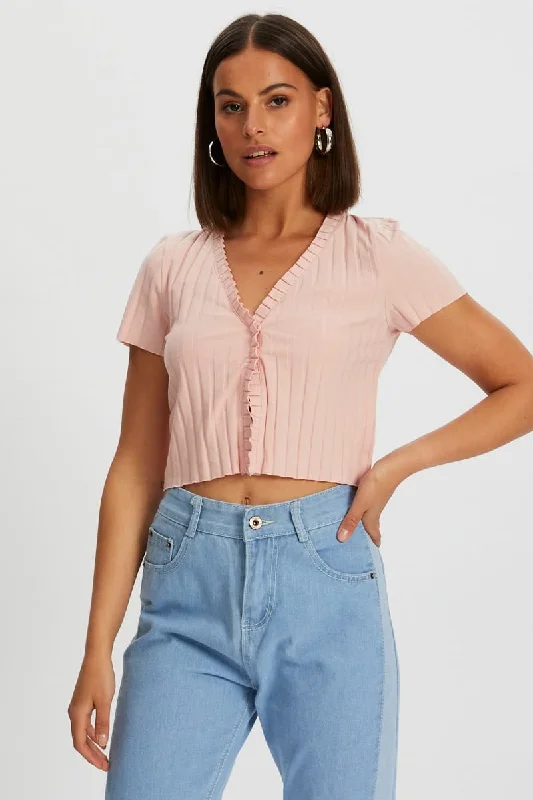 Bargain Bin Pink Ribbed Open Front Top
