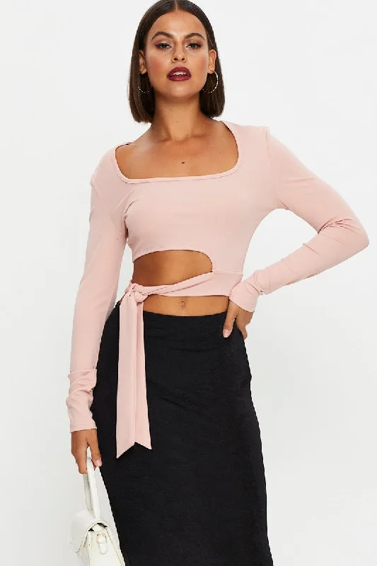 Time-Limited Offer Pink Scoop Neck Tie Top