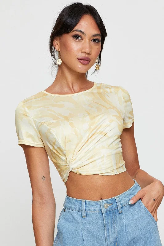 While Supplies Last Print Knot Top Short Sleeve