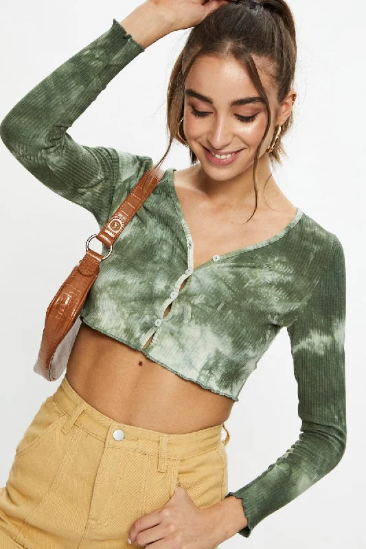 Unmissable Offer Print Tie Dye Button Front Top