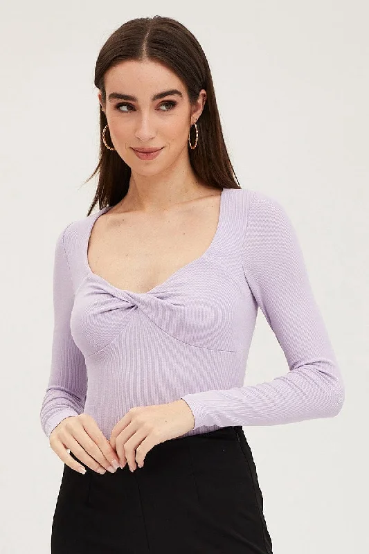 Online Exclusive Purple Twist Front Top Ribbed