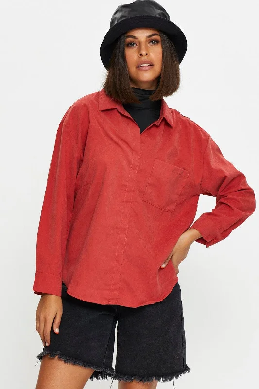 Red Roll Neck With Cord Shirt