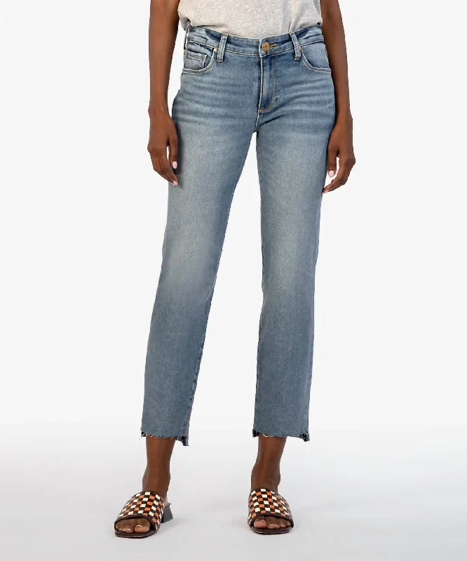 Deep Discounts Reese Mid Rise Ankle Straight Leg Jean In Operated