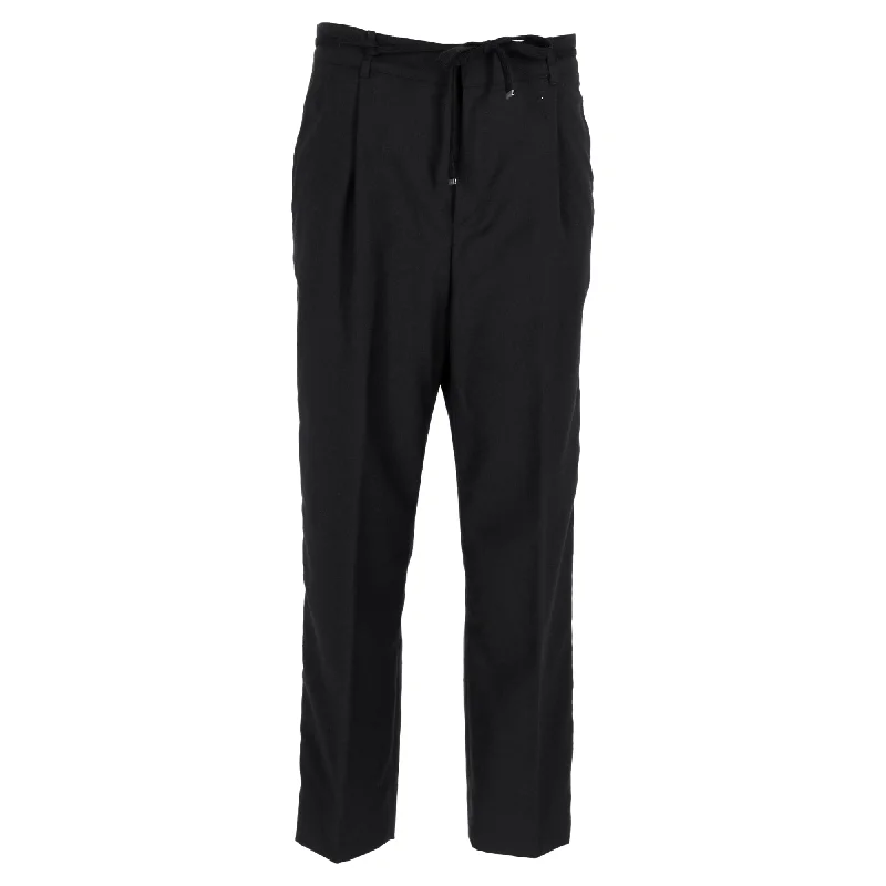 New Markdowns Saint Laurent Tapered Drawstring Jogger Trousers in Black Wool