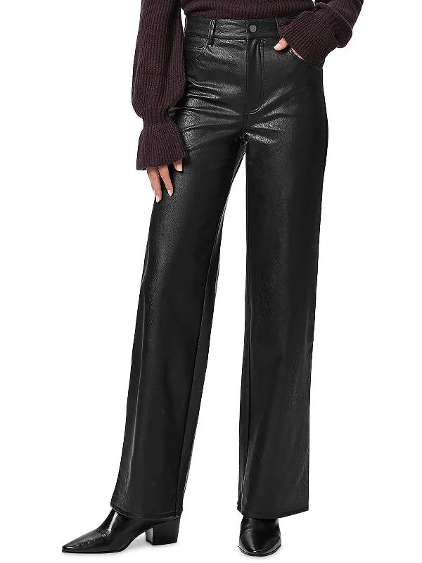 Price Drop Sasha Womens Faux Leather High-Rise Wide Leg Pants