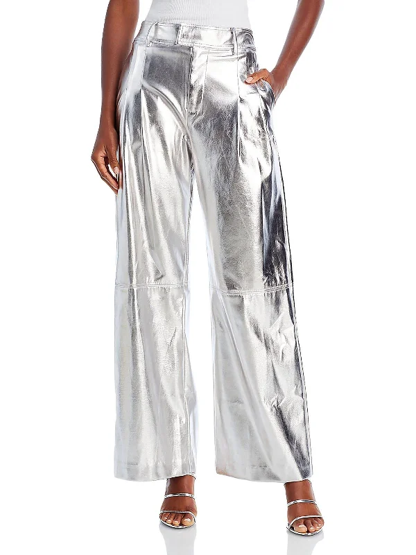 Get It Before It’s Gone Tinsley Womens Metallic Faux Leather Wide Leg Pants