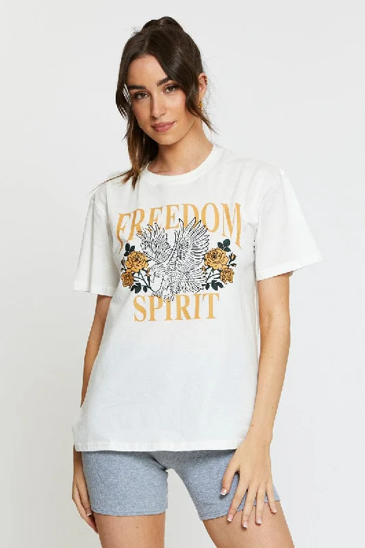 Deal Mania White Graphic T Shirt Short Sleeve