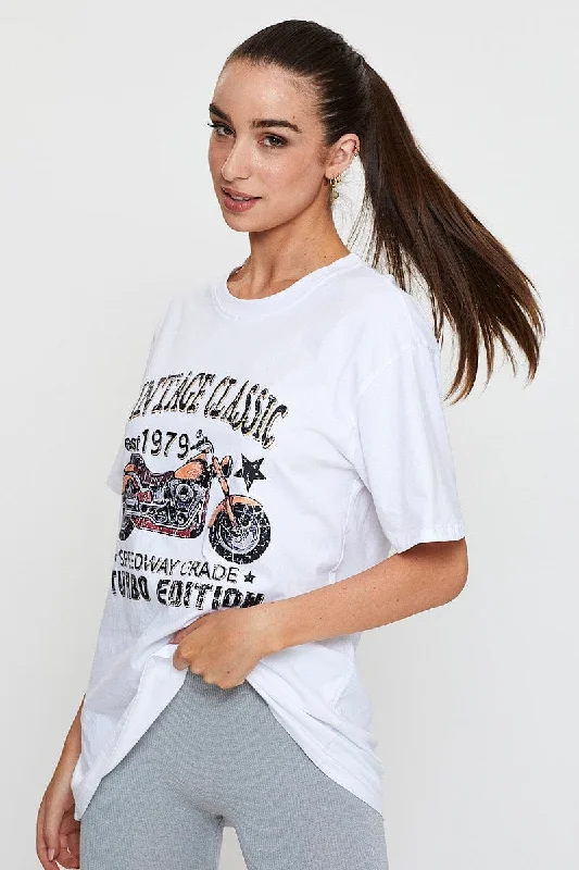 Price Fest White Graphic T Shirt Short Sleeve Oversized