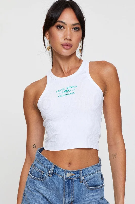 Closeout White Graphic Tank Embroided