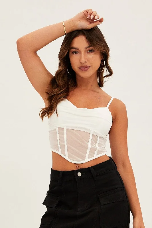 White Mesh Sleeveless Cami Top