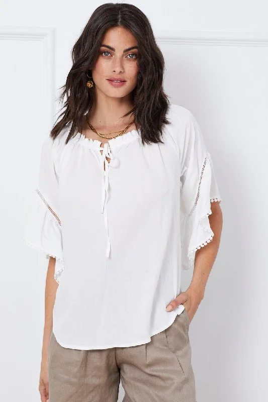 White Relaxed Top Short Sleeve Oversized Linen