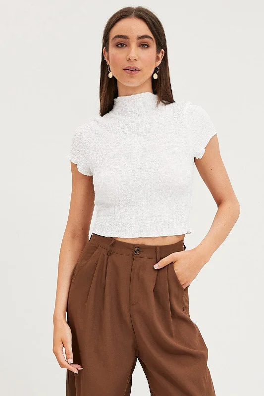 Huge Savings White Textured Top Short Sleeve