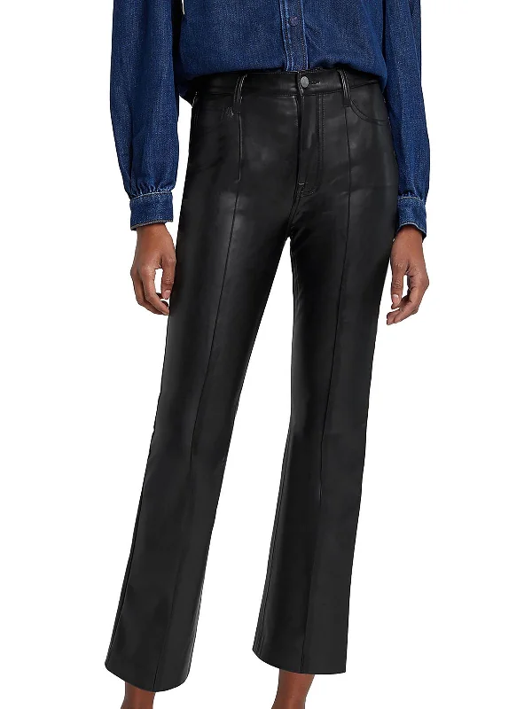 Weekend Deal Womens Faux Leather High Waist Flared Pants
