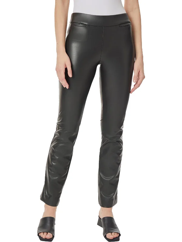 Limited Quantity Womens Faux Leather Pull On Bootcut Pants
