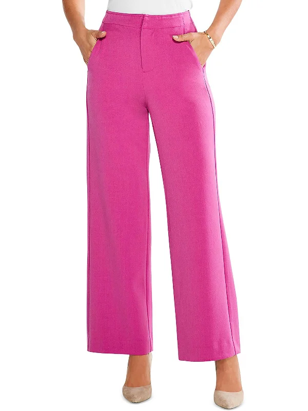 Online Exclusive Womens Flat Front Solid Wide Leg Pants