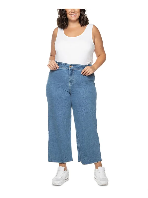 Today Only Womens Frayed Hem Denim Wide Leg Jeans