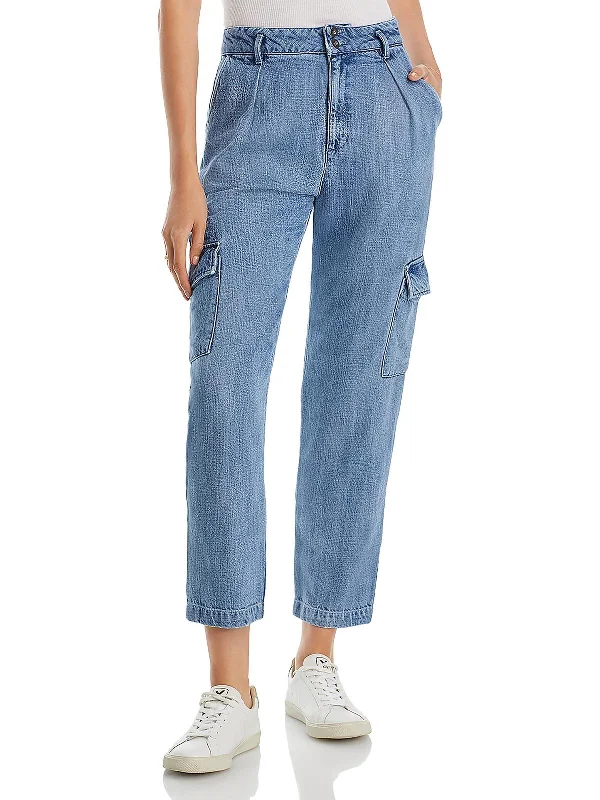 Act Fast Womens High Rise Ankle Cargo Jeans