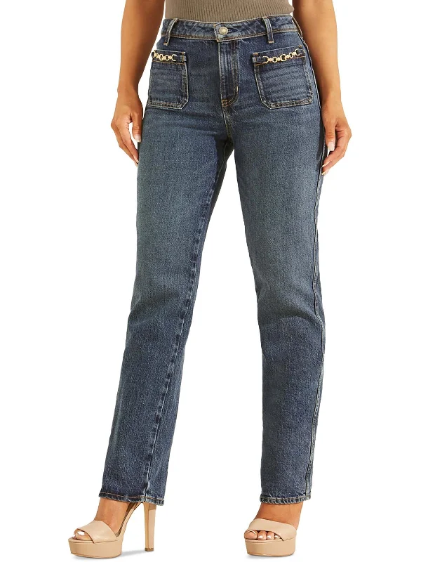 Mega Deal Womens High Rise Dark Wash Straight Leg Jeans