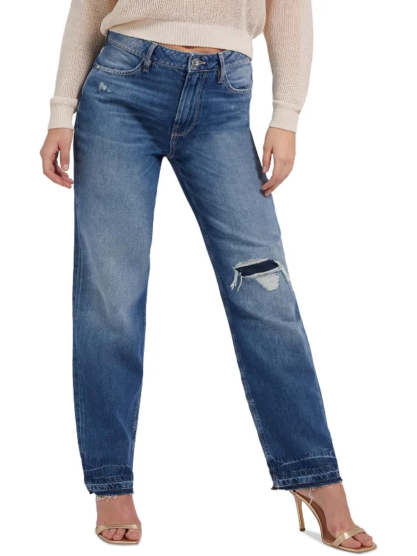 Weekend Deal Womens High Rise Distressed Straight Leg Jeans