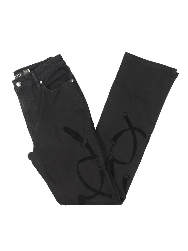 Limited Stock Womens High Rise Flocked Print Bootcut Jeans