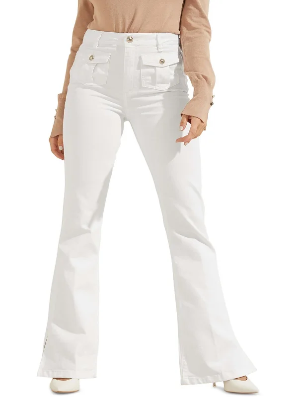 Deal Frenzy Womens High Rise Solid Flared Jeans