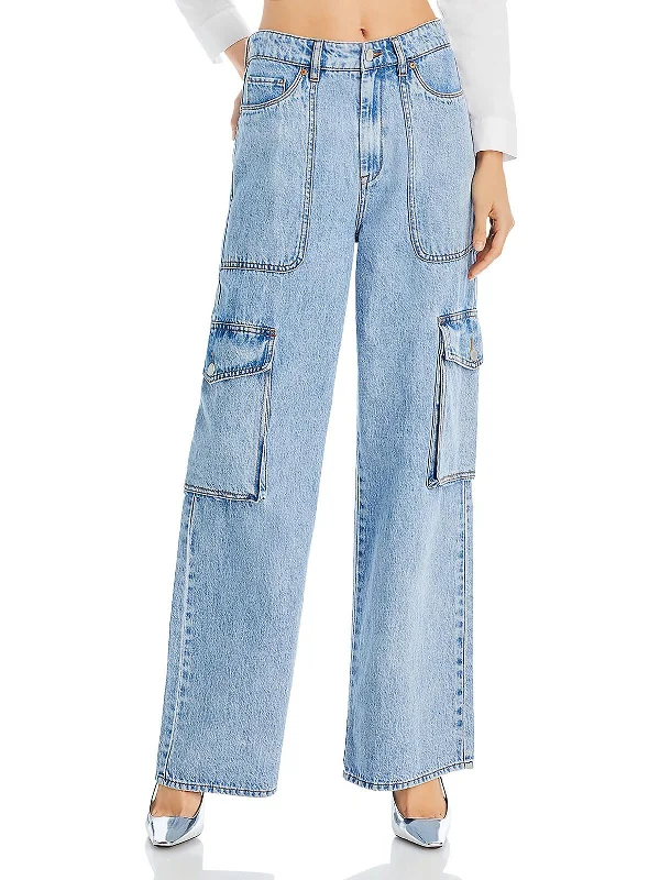 Discount Extravaganza Womens High Waist Denim Cargo Jeans