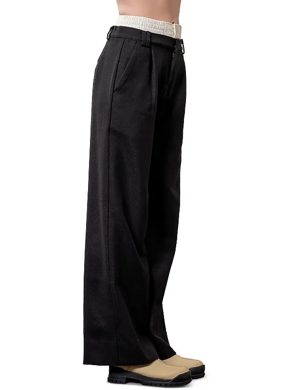 Steals and Deals Womens Layered Elastic Waistband Straight Leg Pants