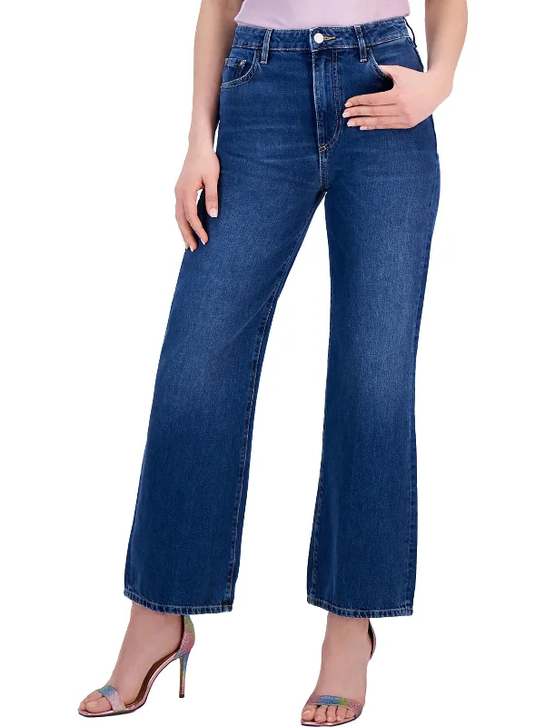 Doorbuster Deal Womens Mid Rise Medium Wash Wide Leg Jeans