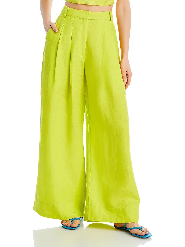 Value Deals Womens Pleated Linen Wide Leg Pants