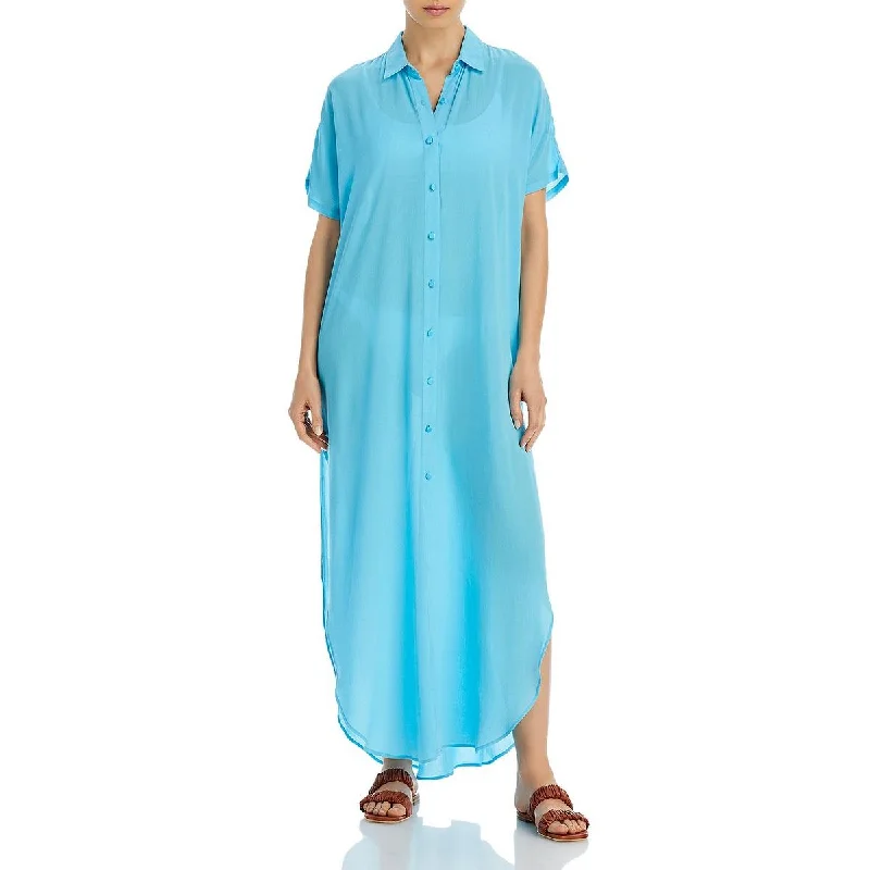 Sneak Peek Sale Aqua Swim Womens Button Front Long Cover-Up