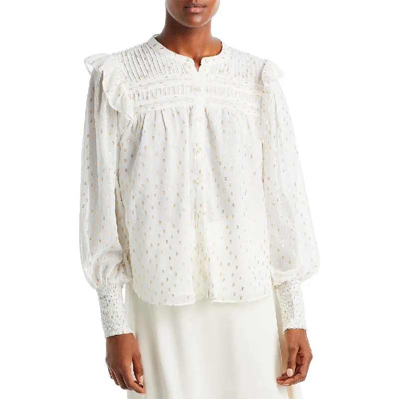 Limited Time Discount Aqua Womens Metallic Dot Print Blouse