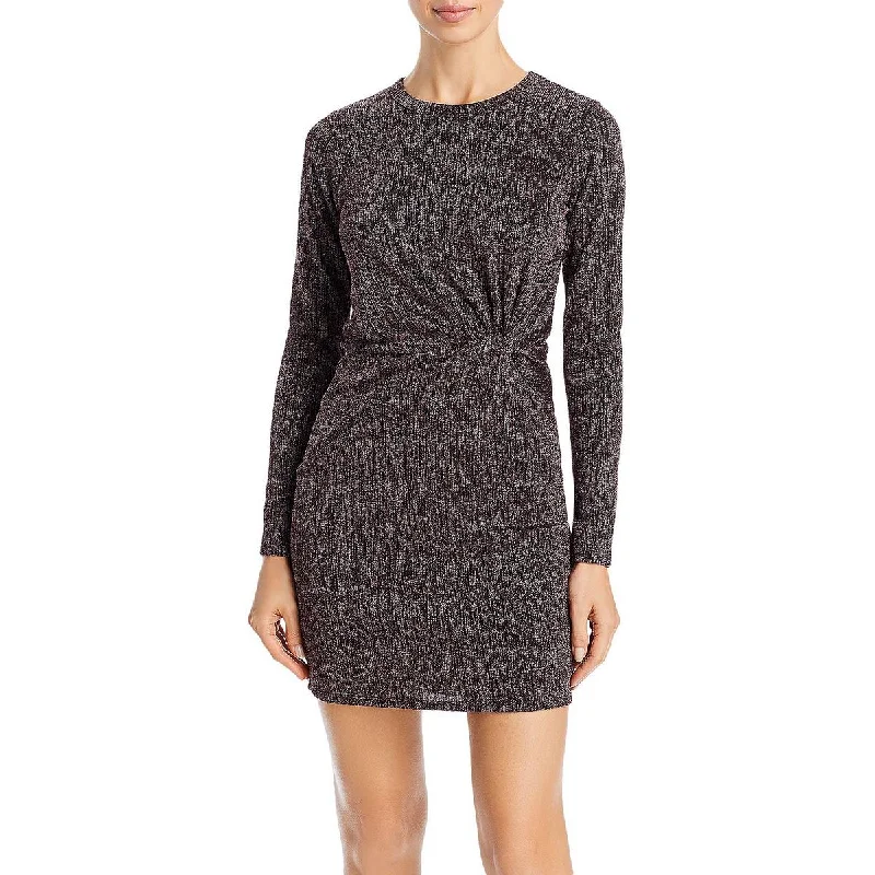 Blowout Sale Aqua Womens Metallic Knot Front Mini Dress
