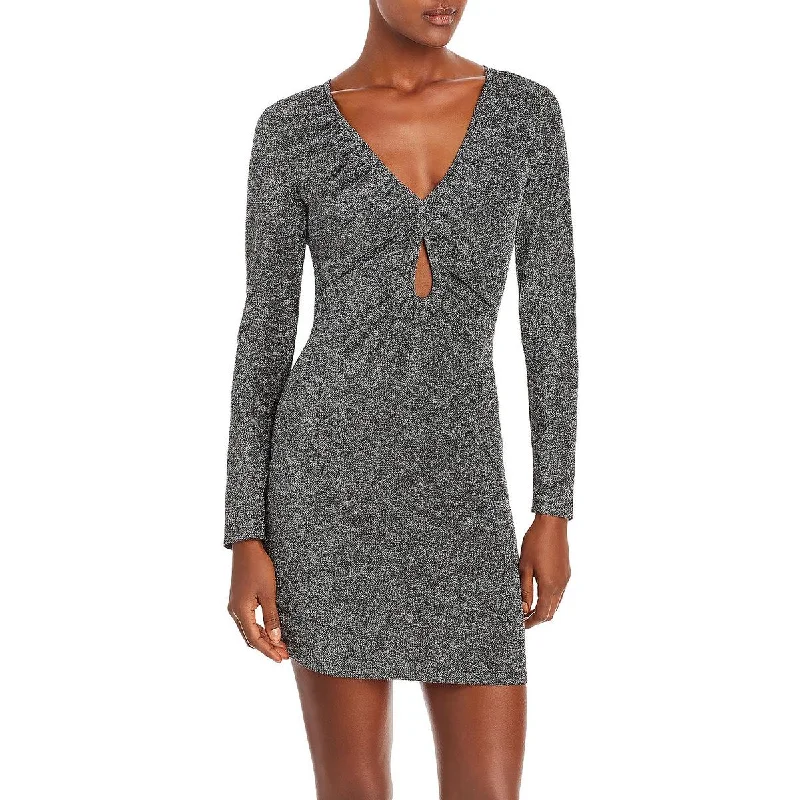 Savings Spectacular Aqua Womens Metallic Long Sleeves Sheath Dress