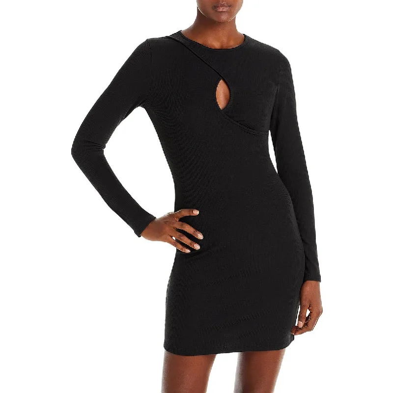 Deal Frenzy Aqua Womens Ribbed Knit Keyhole Mini Dress