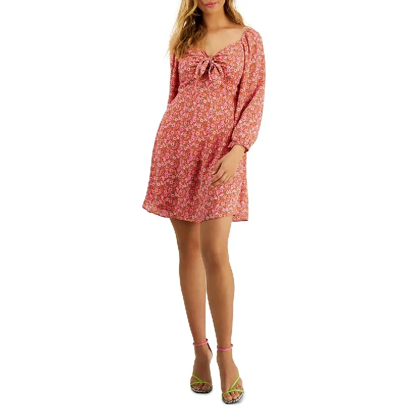 Friends and Family Sale Bar III Womens Floral Print Short Shift Dress