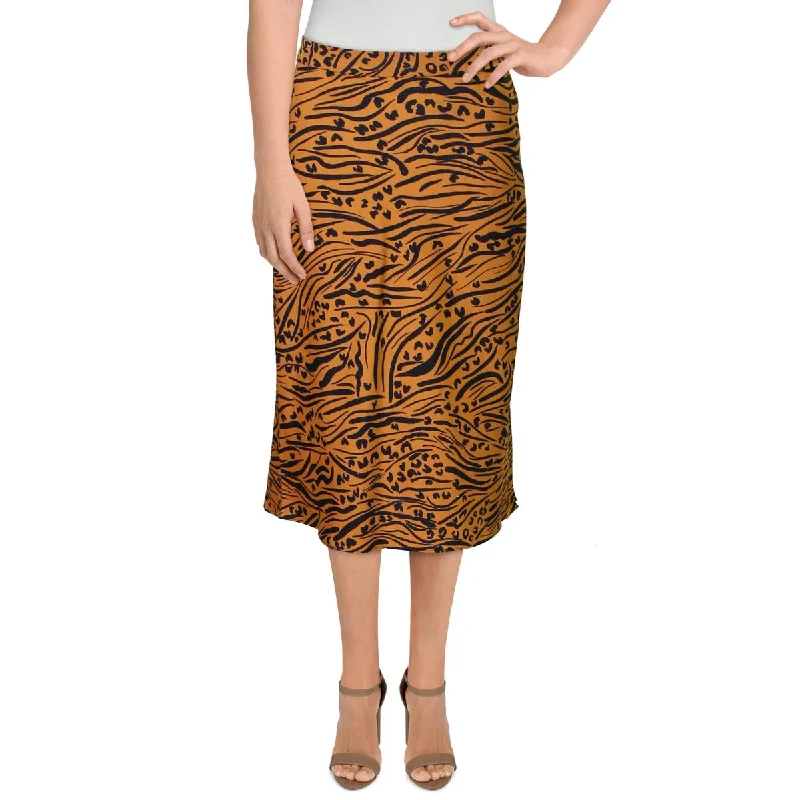 Hurry In BCBGeneration Womens Crepe Tiger Print Midi Skirt