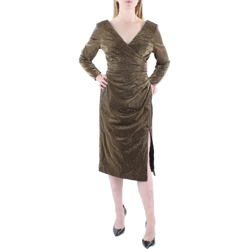 Dress The Population Womens Lois Metallic Side Split Bodycon Dress