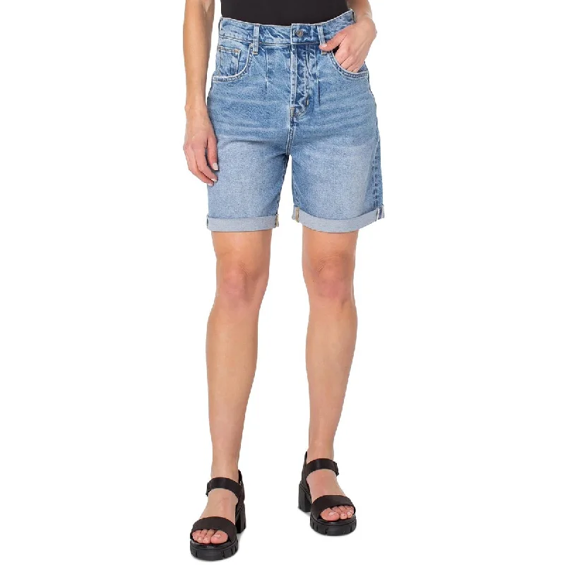 Earnest Sewn Womens Connie Cuffed Pleated Denim Shorts