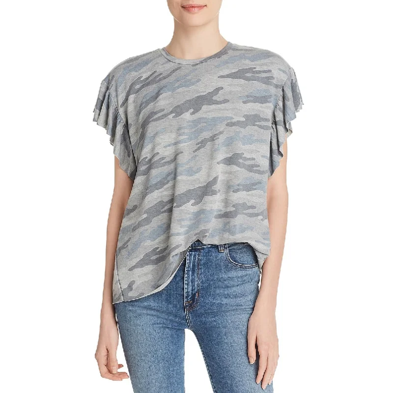 Stock Clearance Elan Womens Camouflage Ruffled T-Shirt