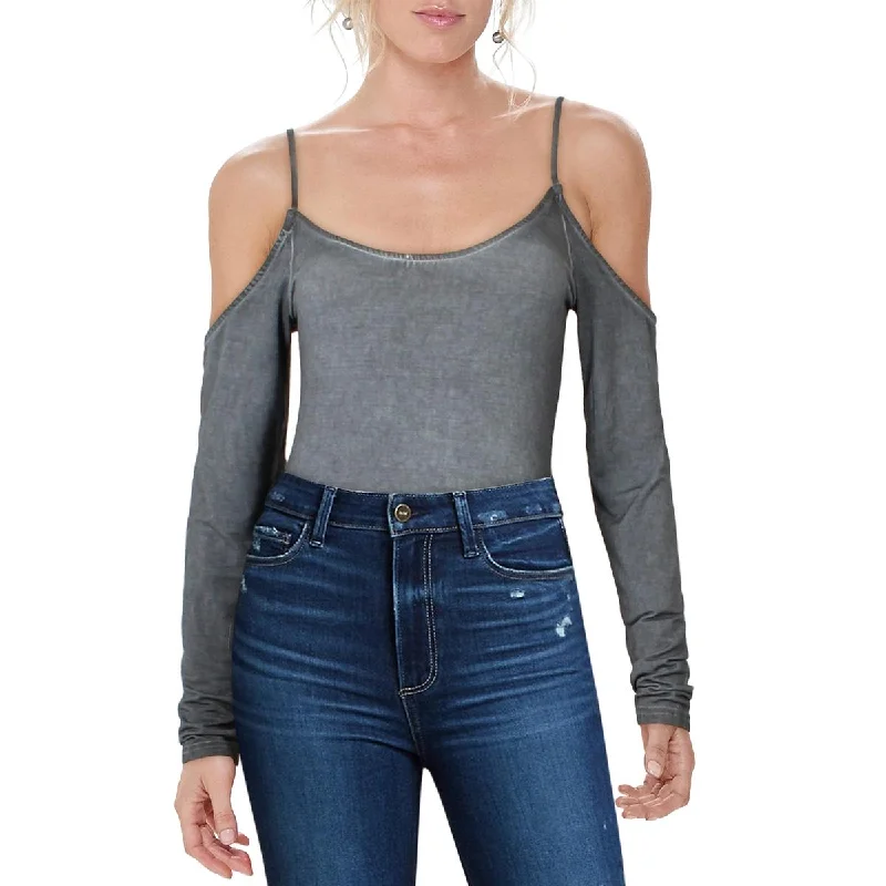 Big Savings Honey Punch Womens Knit Cold Shoulder Bodysuit