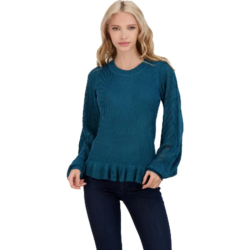 Midnight Madness Jessica Simpson Gemma Women's Pointelle Knit Ruffled Pullover Sweater