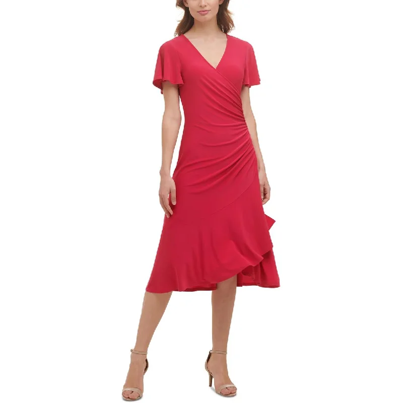 Discount Mania Kensie Dresses Womens Gathered Surplice Midi Dress