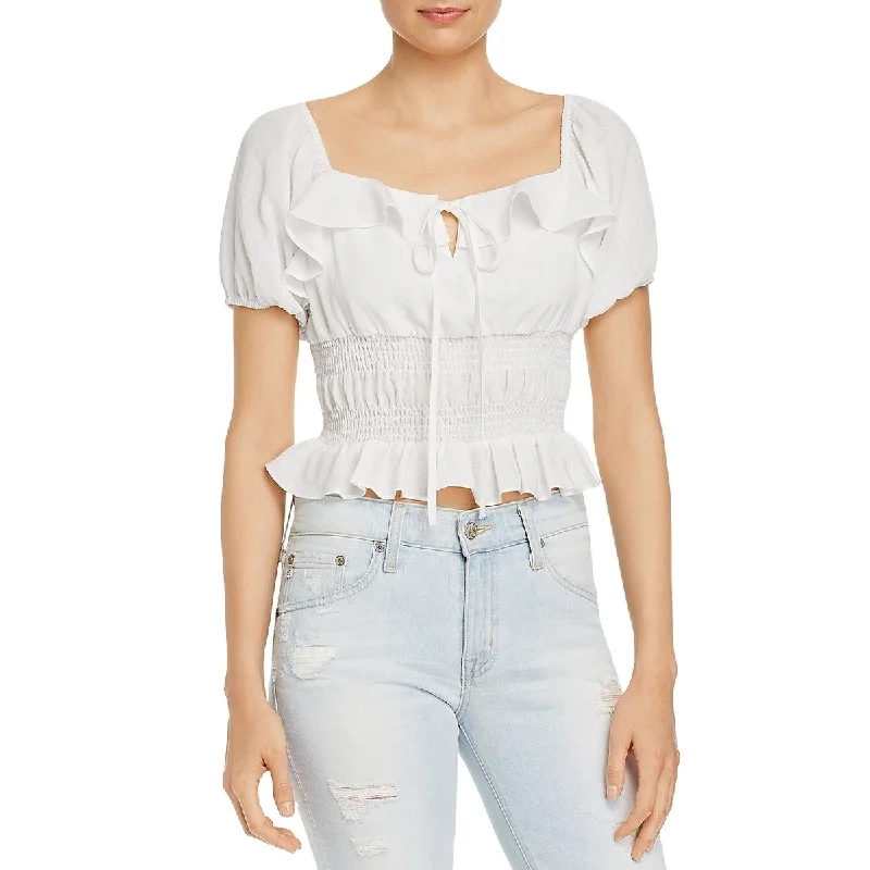 Markdowns Lost + Wander Piña Smocked Ruffle Trim Puff Sleeve Crop Top